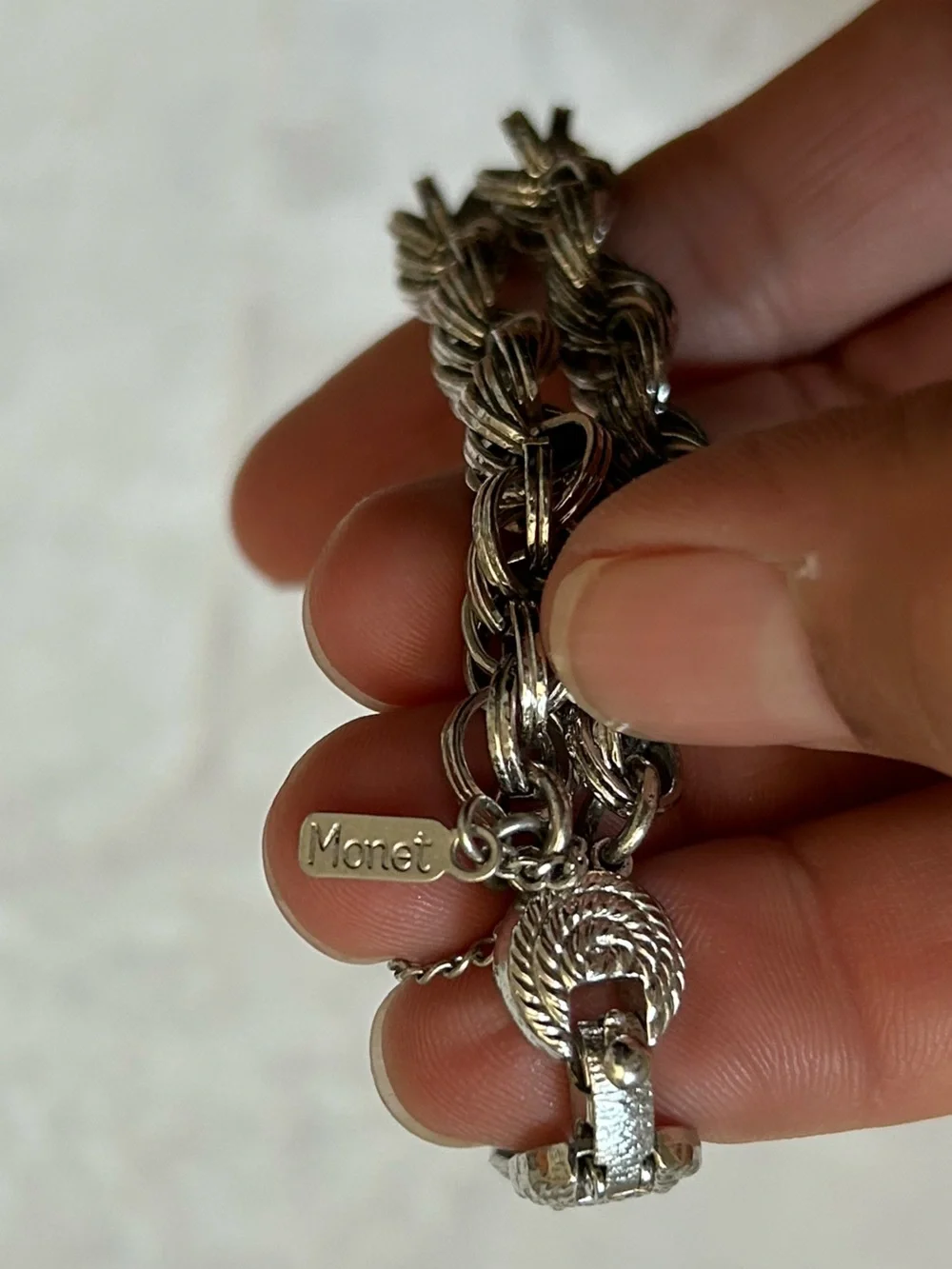Monet Silver Tone Byzantine Chain Bracelet Vintage